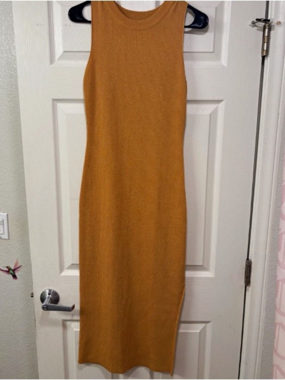 Mustard Ribbed Sleeveless Midi Dress